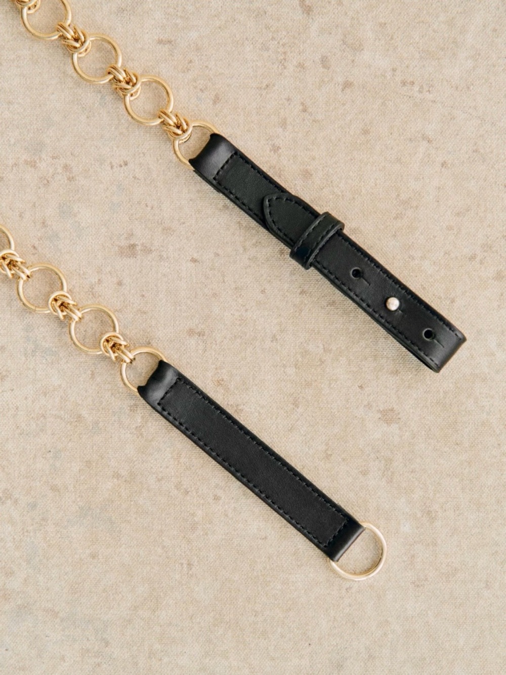 Sezane Capucine Belt - Black Leather and gold chain